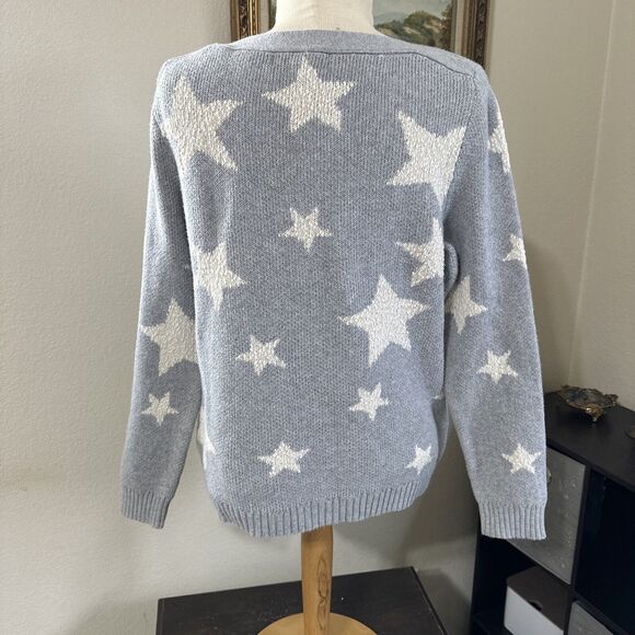 Marled Womens Lg Sweater Grey White Stars Knit Casual Y2K Crochet Cottage Core - Picture 4 of 12